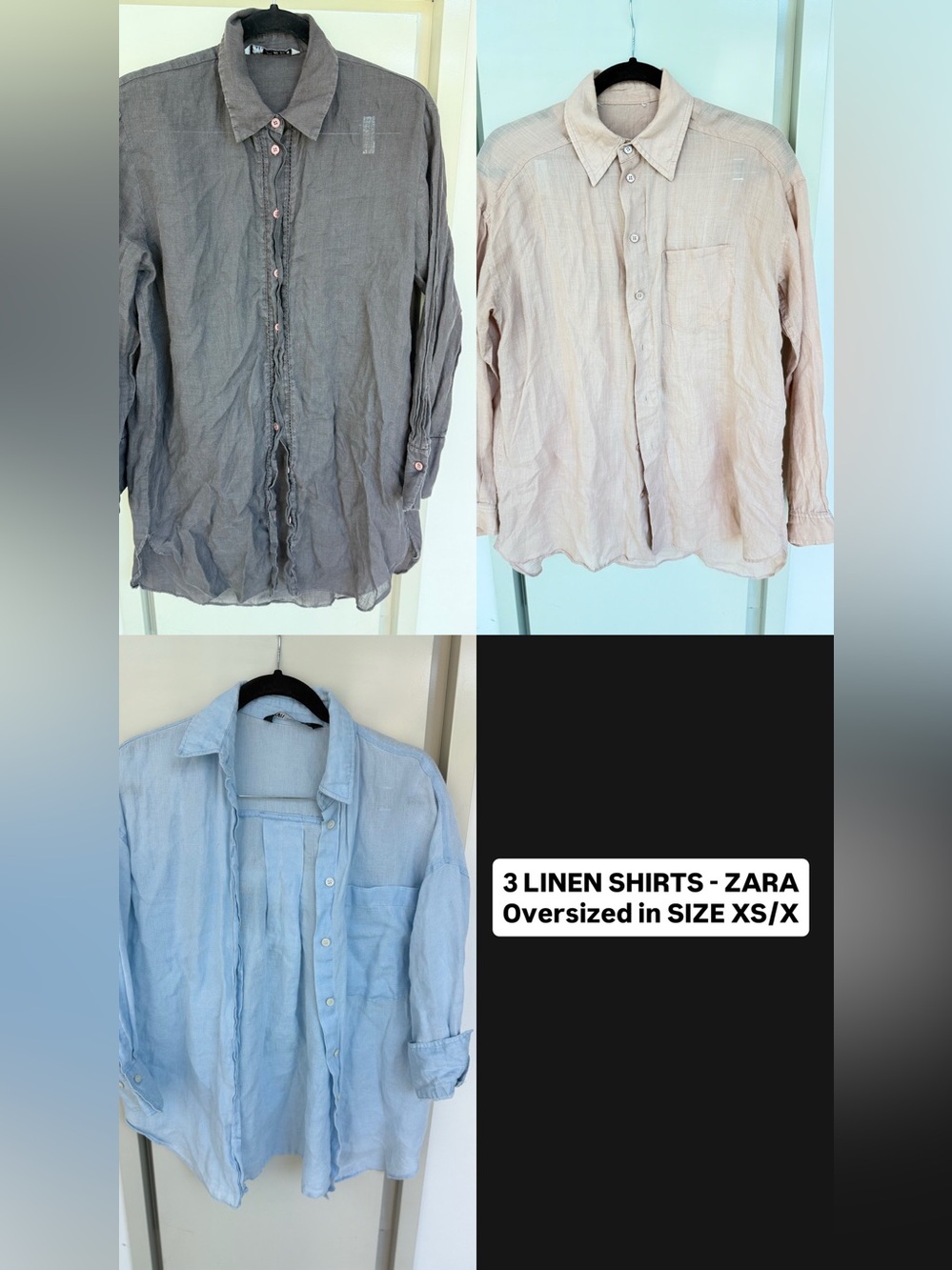 ZARA Three Lightweight Linen Shirt Set in Gray, Beige, Light Blue